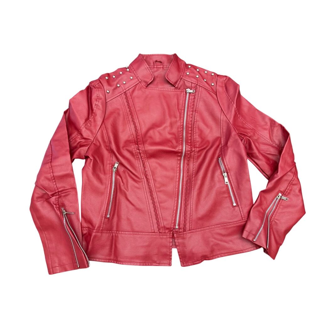 NWOT Red Faux Leather Moto Jacket XL